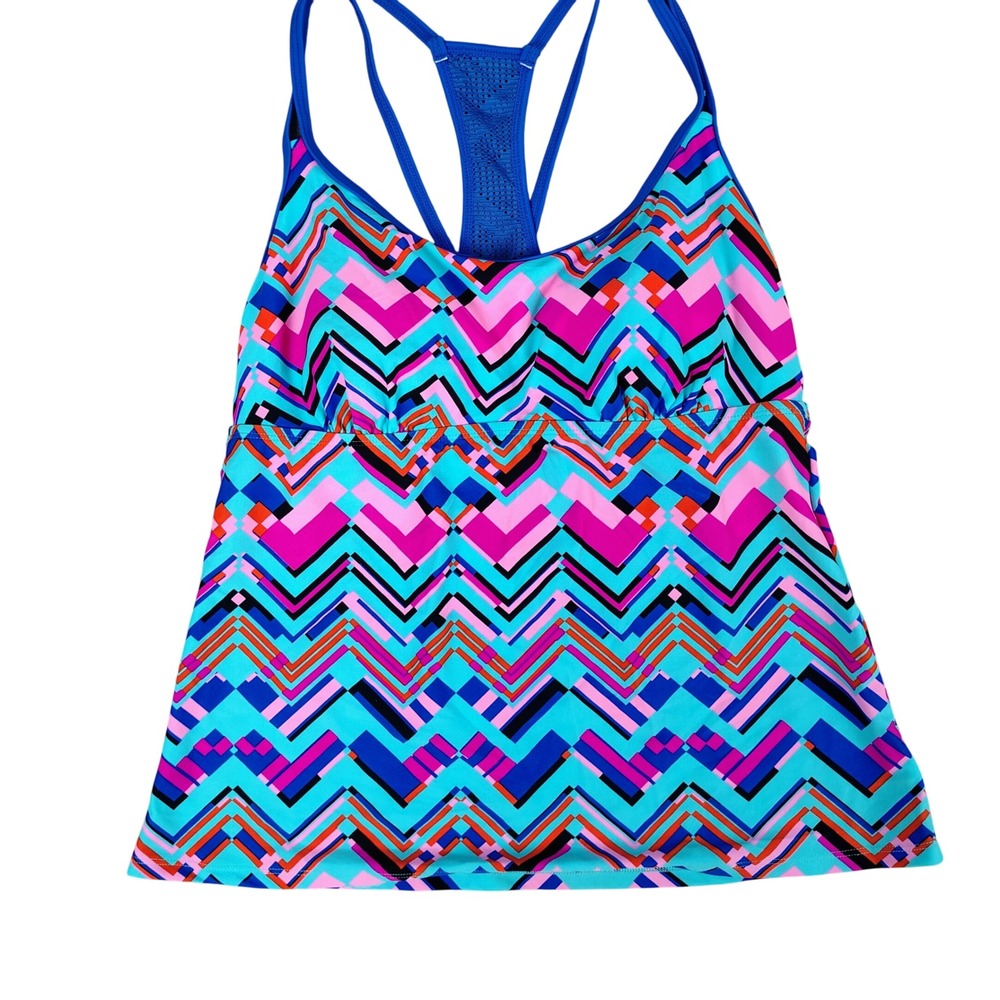 NWT Womens L Be Inspired Tankini Top Multicolor Chevron Geometric Gorpcore Y2K